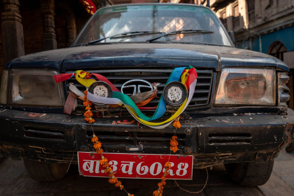Geschmücktes Auto Diwali Fest Nepal